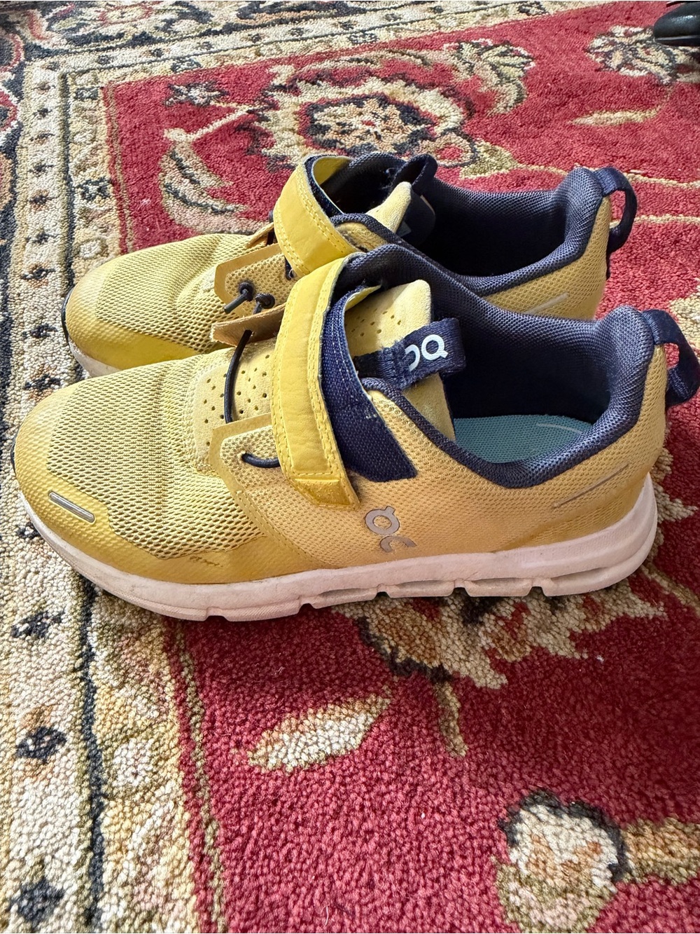 On Running Kids Yellow and Navy Velcro Athletic Sneakers